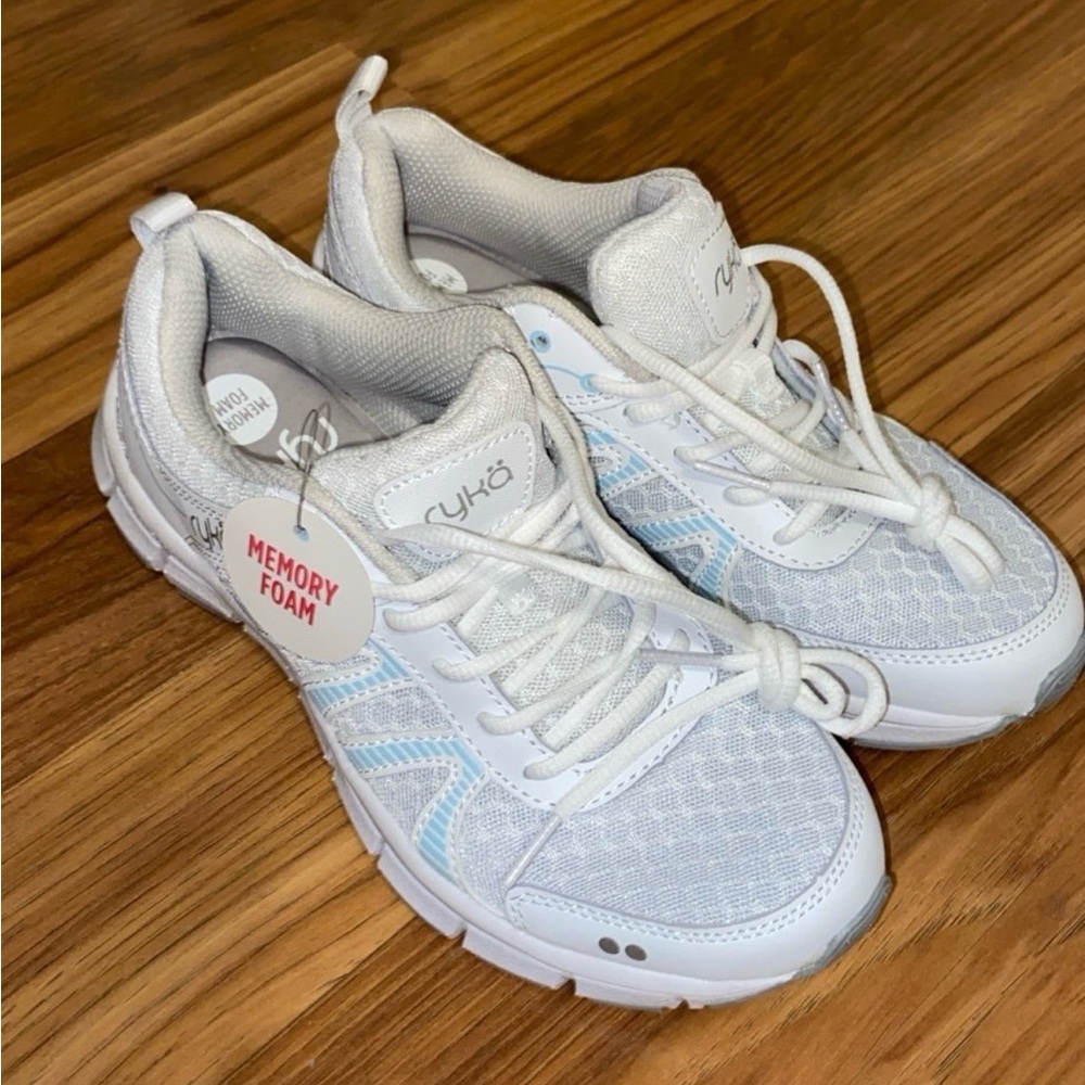 Ryka White and Blue Memory Foam Sneakers